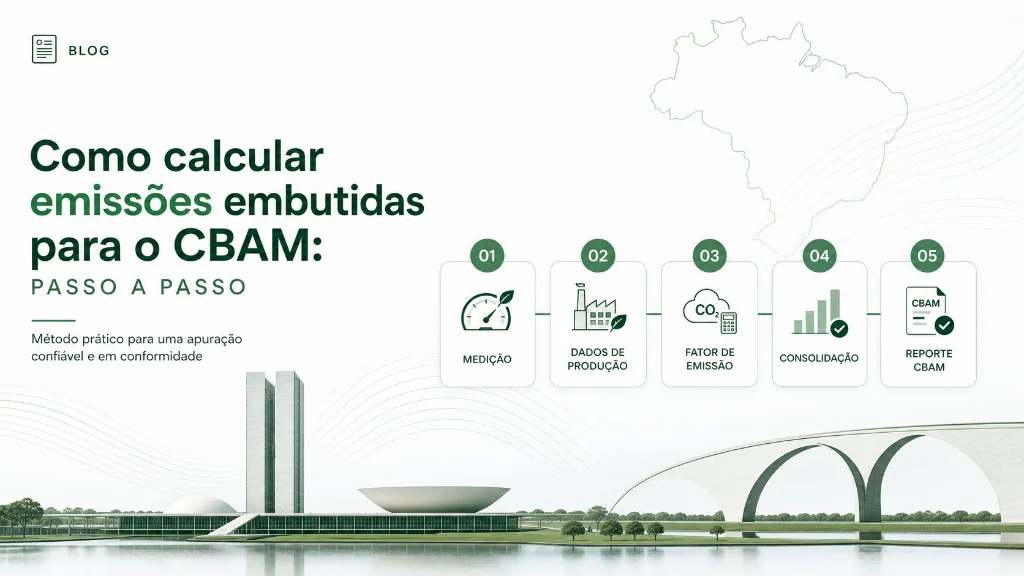 Como calcular emissões embutidas para o CBAM: passo a passo em 6 etapas — medição, dados de produção, fator de emissão, consolidação e reporte